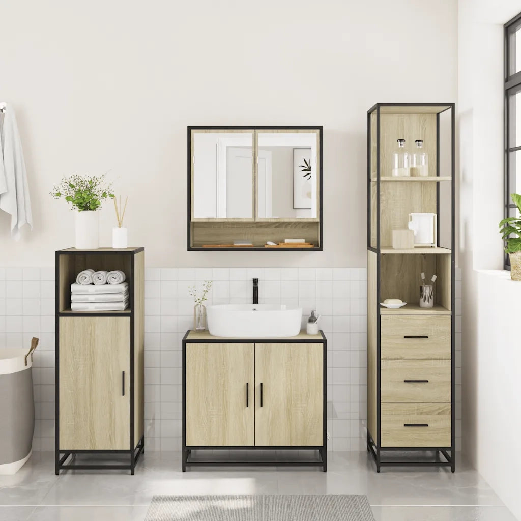 Set Mobili da Bagno 3 pz Rovere Sonoma in Legno Multistrato 3301156