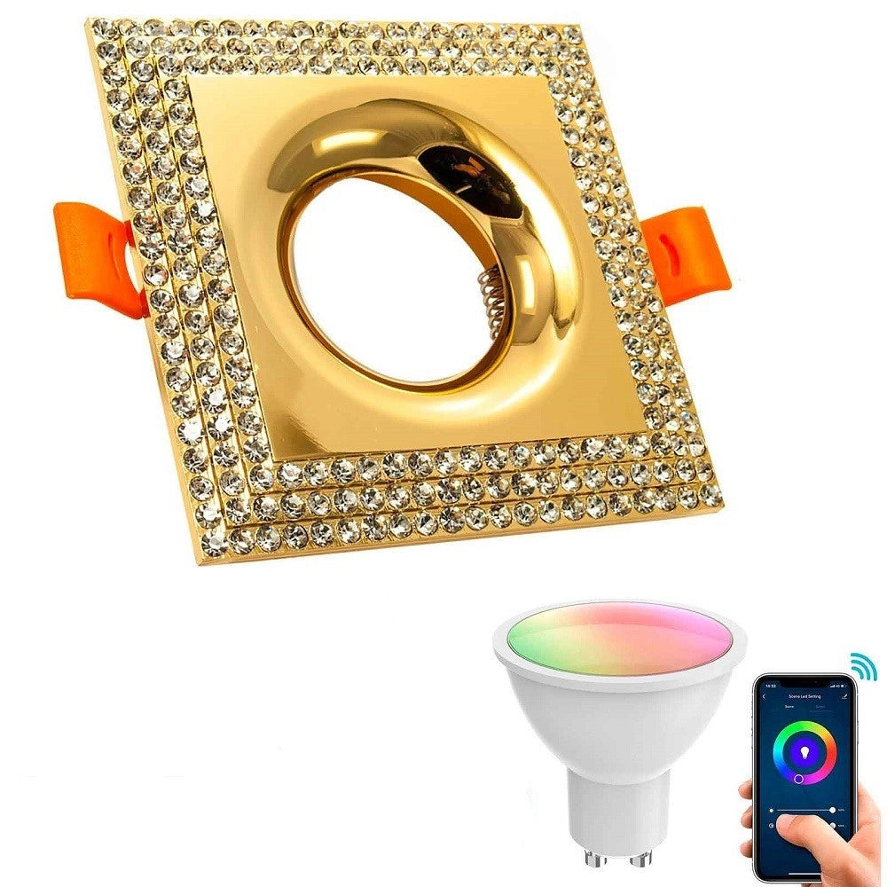 Trade Shop - Faretto Smart Incasso Quadrato Brillantini Led 5w Gu10 Rgb Wifi Alexa Google Home - Oro