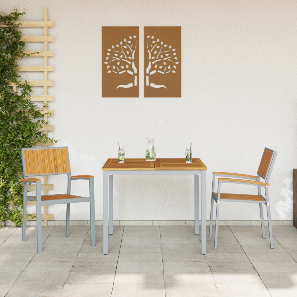 Sedie da Giardino 2 pz Impilabili Grigio Legno Massello Acacia e Metallo