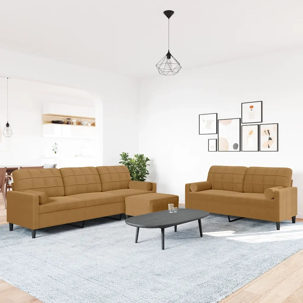 Set di Divani 3 pz con Cuscini e Rinforzi Marrone in Velluto 3278508