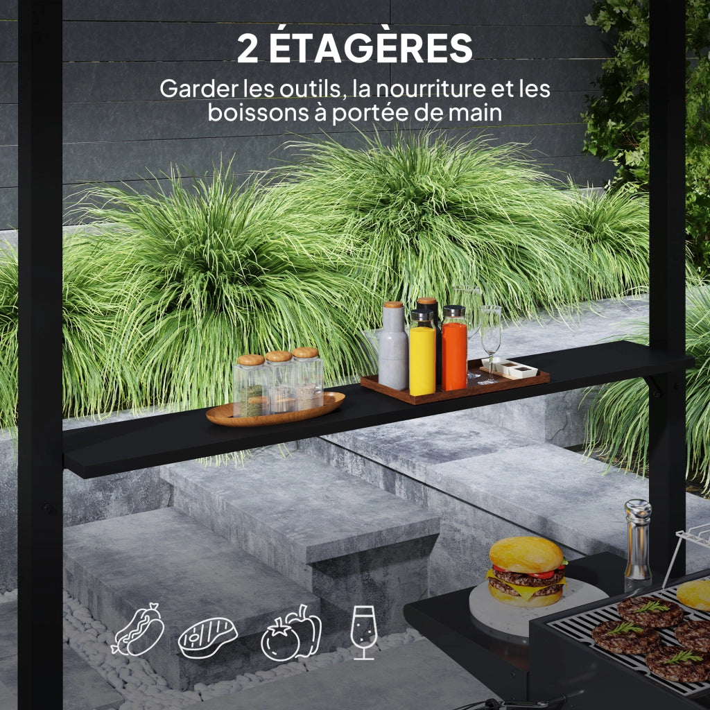 Gazebo Barbecue con Doppio Tetto Rigido 2 Ripiani e Gancio ¨C Zephmum ¨C 244x184x258cm Nero