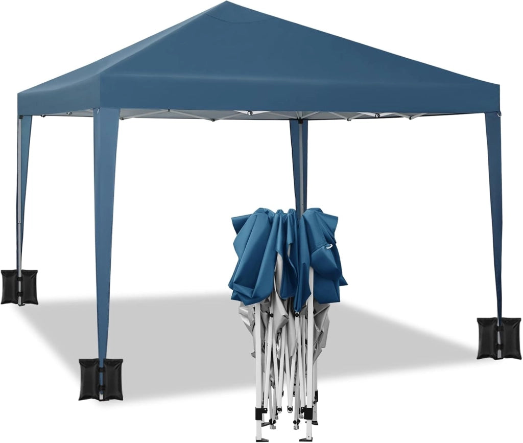 Gazebo da Giardino Richiudibile 3x3m Gazebo da Esterno in Ferro Regolabile in Altezza Tendone Pieghevole con Set di 4 Sacchi di Sabbia, Facile da Montare Blu