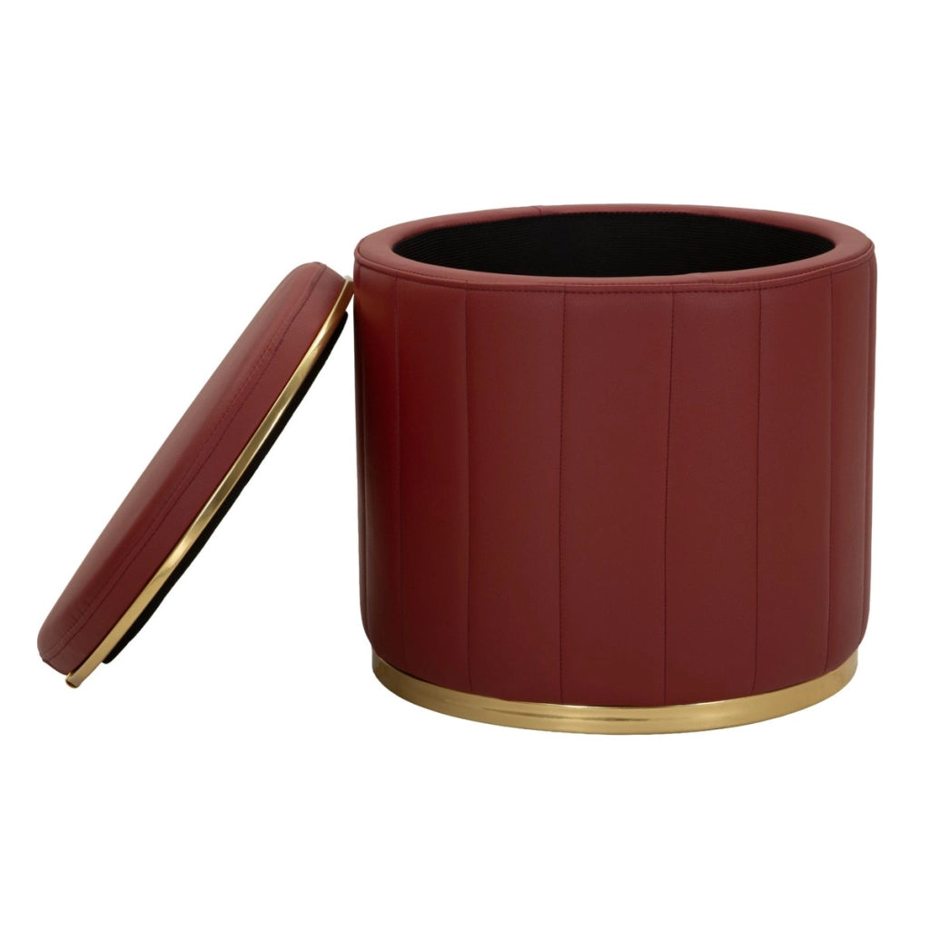 Pouf London in ecopelle rossa con dettagli oro