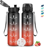 Bottiglia di acqua motivante da 1 litro con filtro - Facile da portare per camping, fitness e yoga