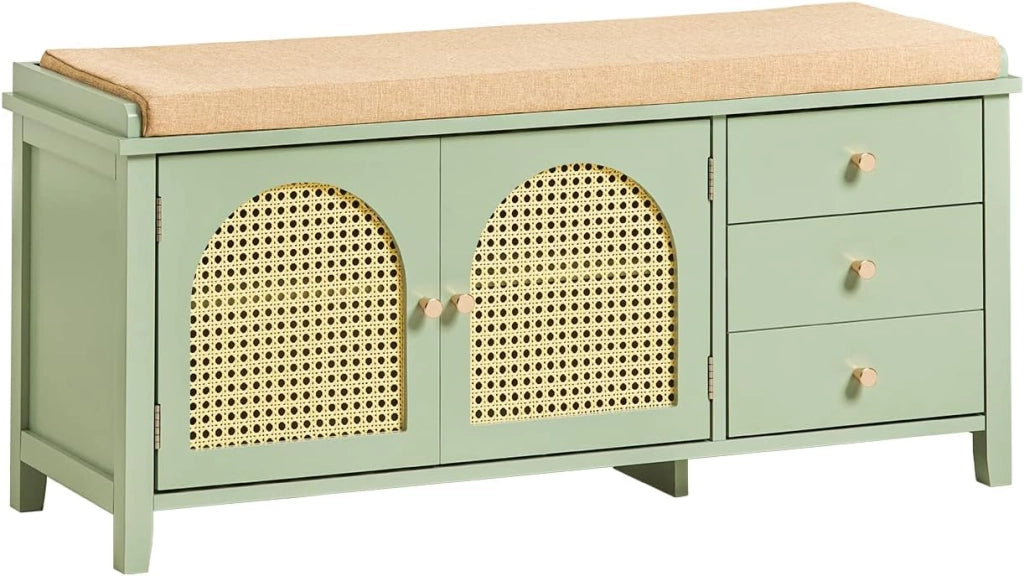 Credenza Cucina Mobile Ingresso Salvaspazio – Mobiletto con Ante a Traliccio e Ripiani Regolabili – Stile Moderno per Soggiorno o Ingresso – Verde, 70x34x90cm, 50kg, FSB72-GR