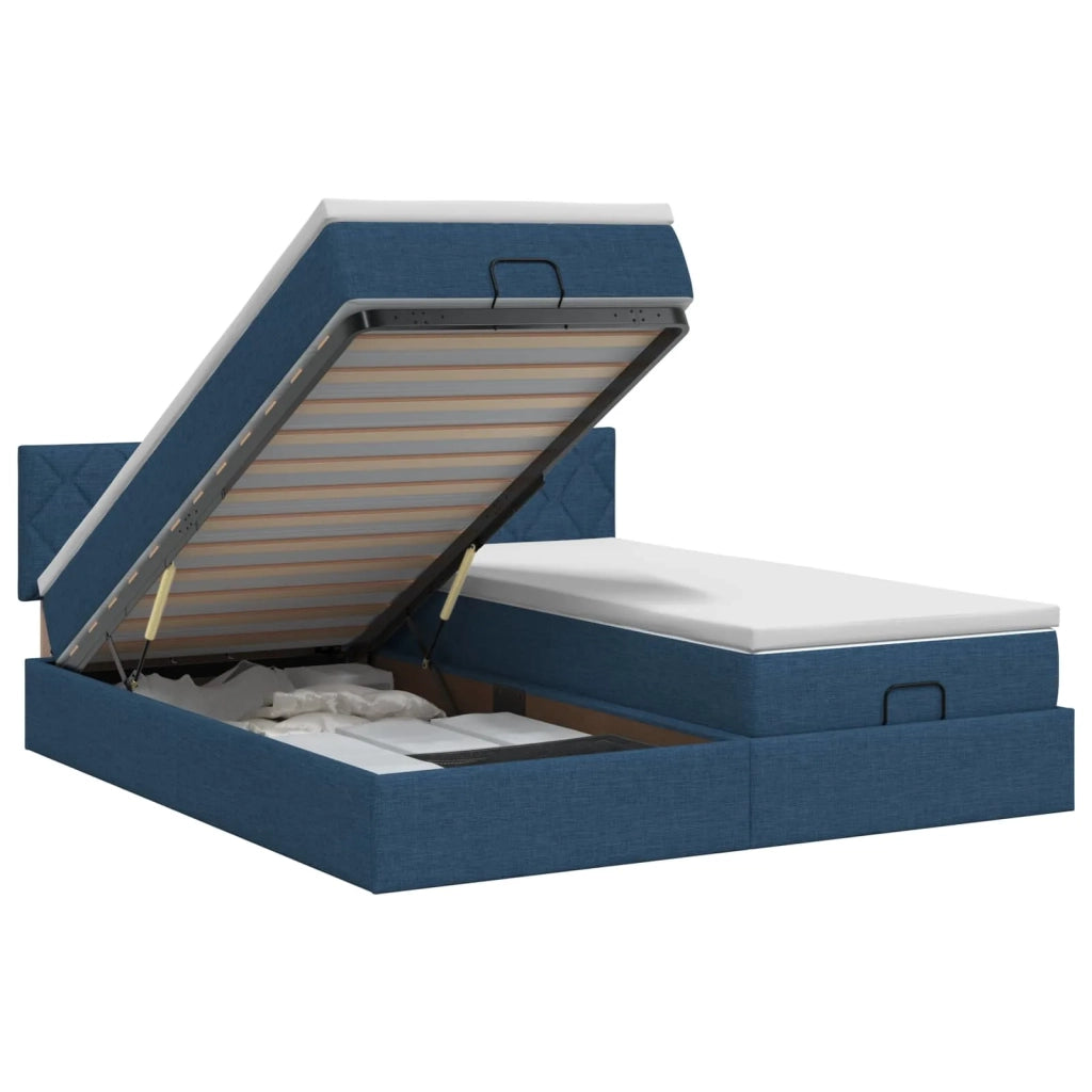 Letto ottomano con materasso con testiera 2 pz Blu Tessuto 3456718