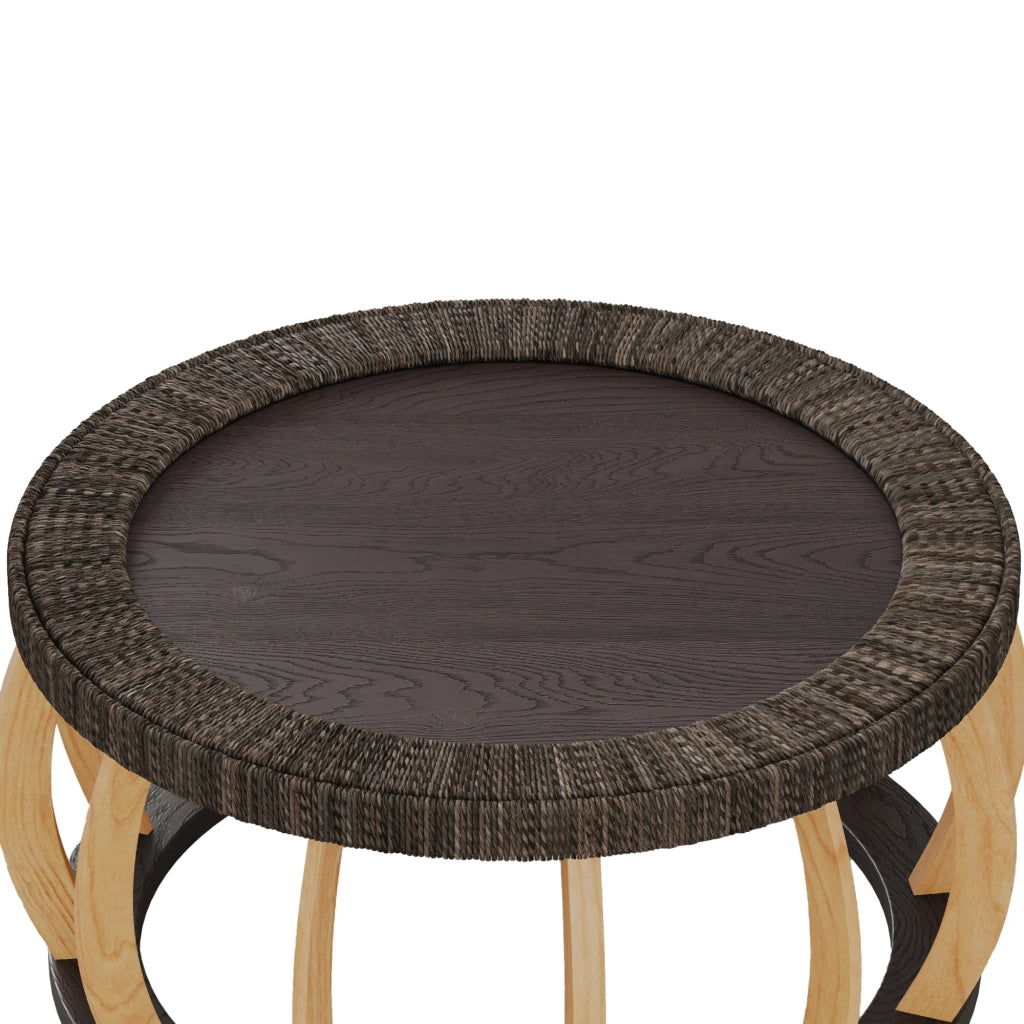 TAVOLO DA CAFFÈ ROTONDO 90x90x43 cm Nero Marrone in Legno Massello e MDF