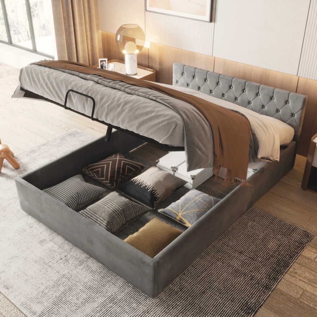 letto in velluto grigio 140 x 200 cm