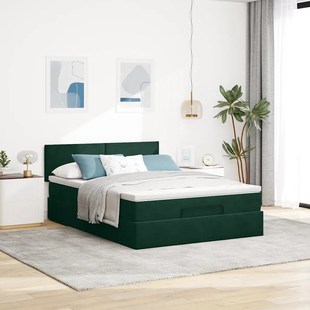 Struttura Letto Pouf con Materasso 140x190 cm in Velluto