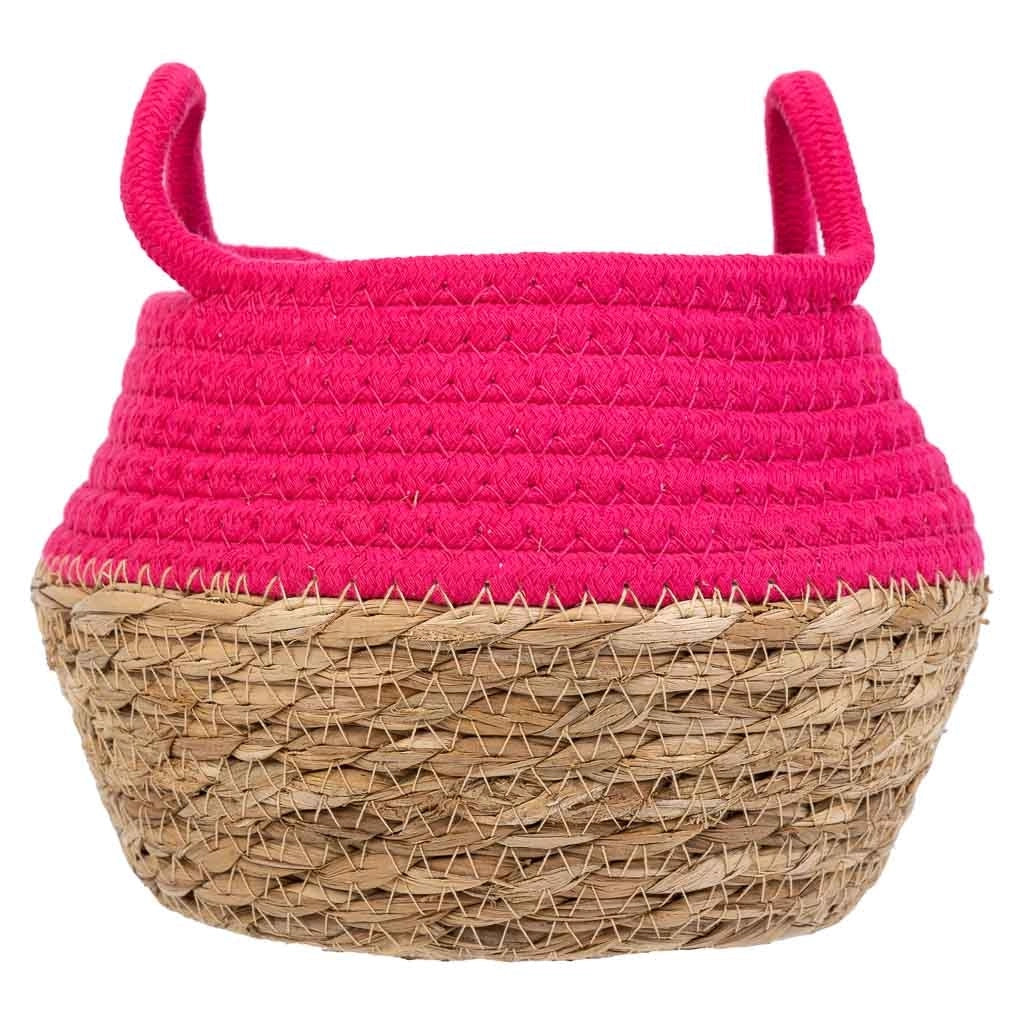 Cesto in fibra naturale e cotone rosa d18x13/16,5h