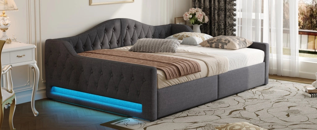 Letto giorno con illuminazione LED e vano contenitore grigio MDF compensato 140x200 cm