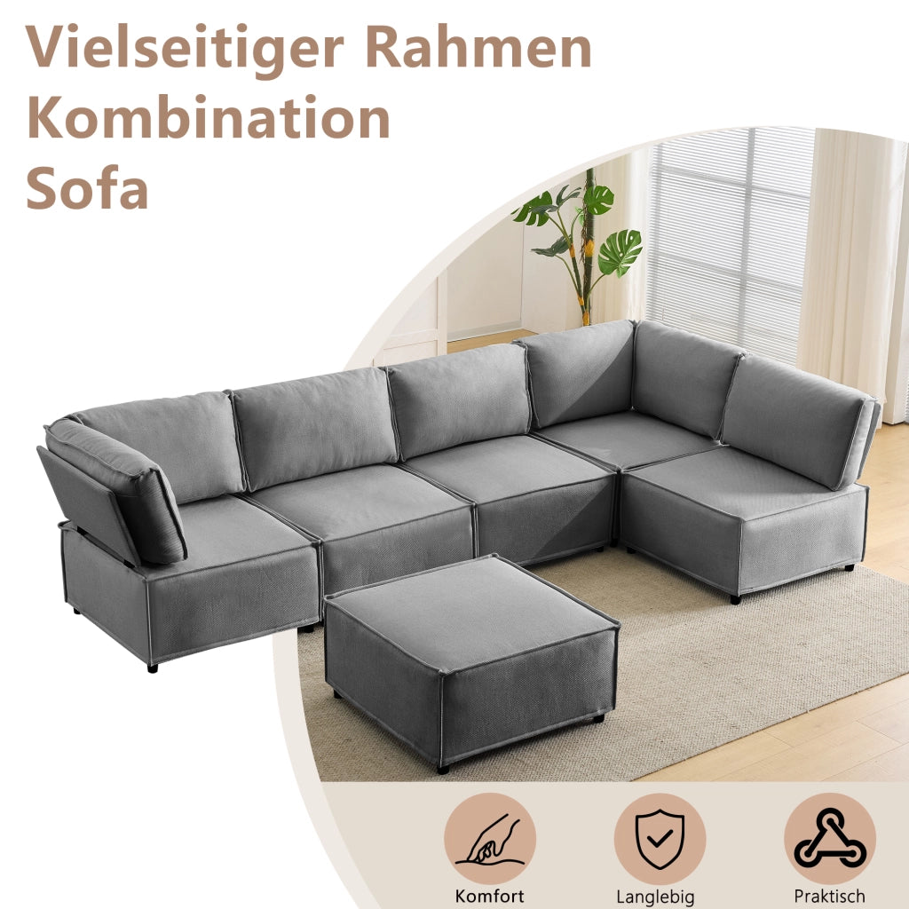 Divano modulare con funzione letto e seduta confortevole in tessuto grigio chiaro 308 × 152 × 77 cm