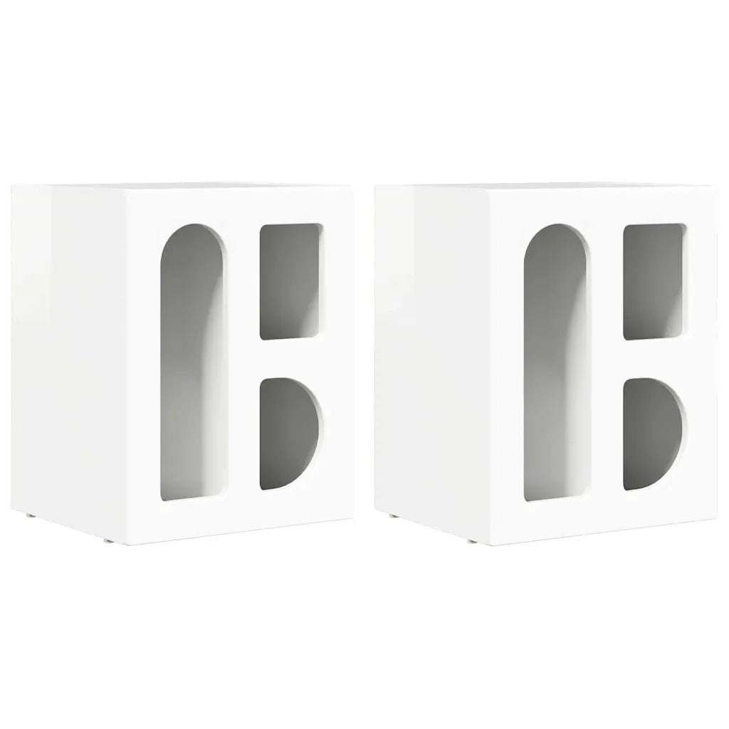 Comodino 2 pz-Set di 2 Tavolino da notte Bianco Lucido 40 x 35 x 50 cm Legno multistrato