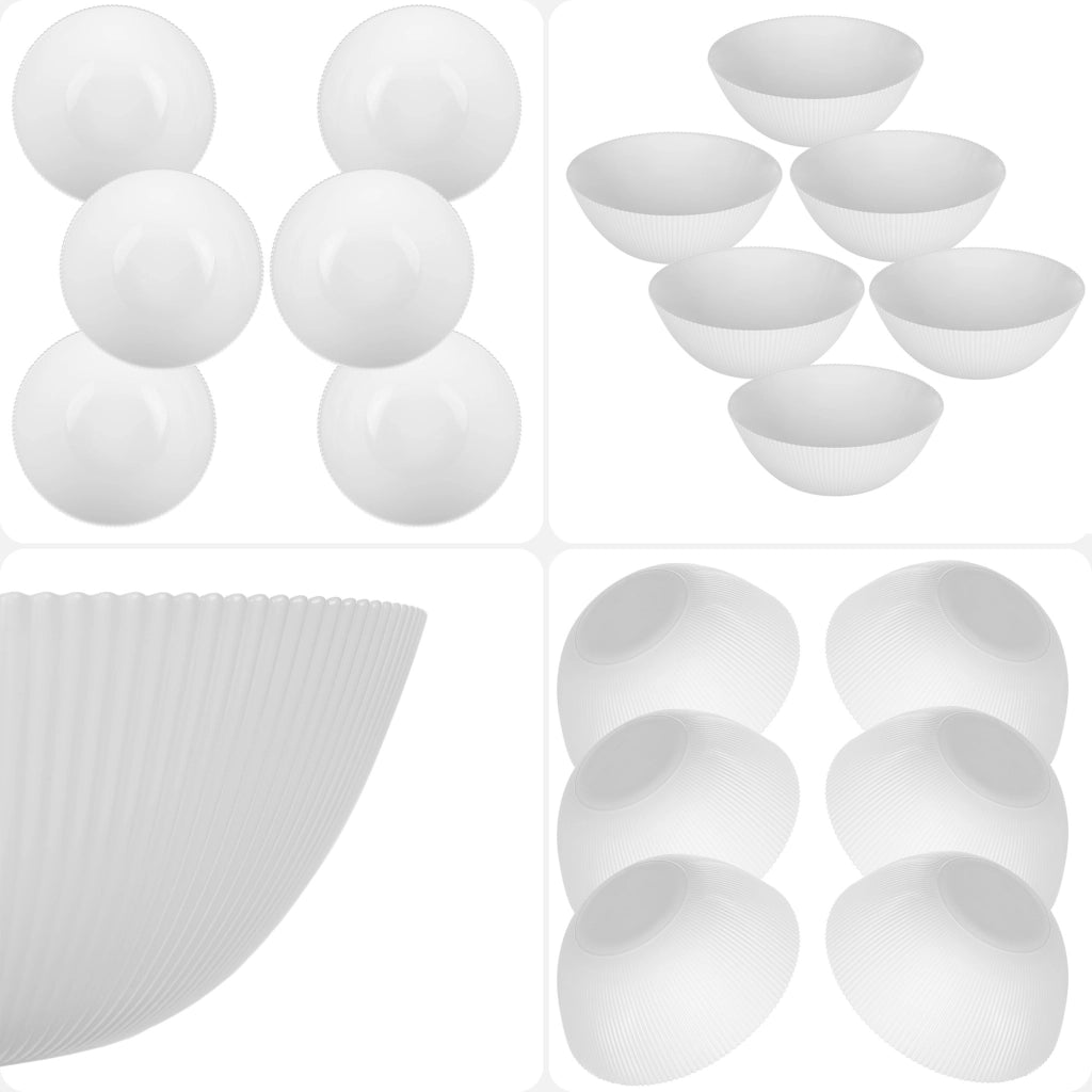 Set di 6 ciotole da insalata KADAX in vetro da 20 cm per zuppe e snack, bianche, scanalate.