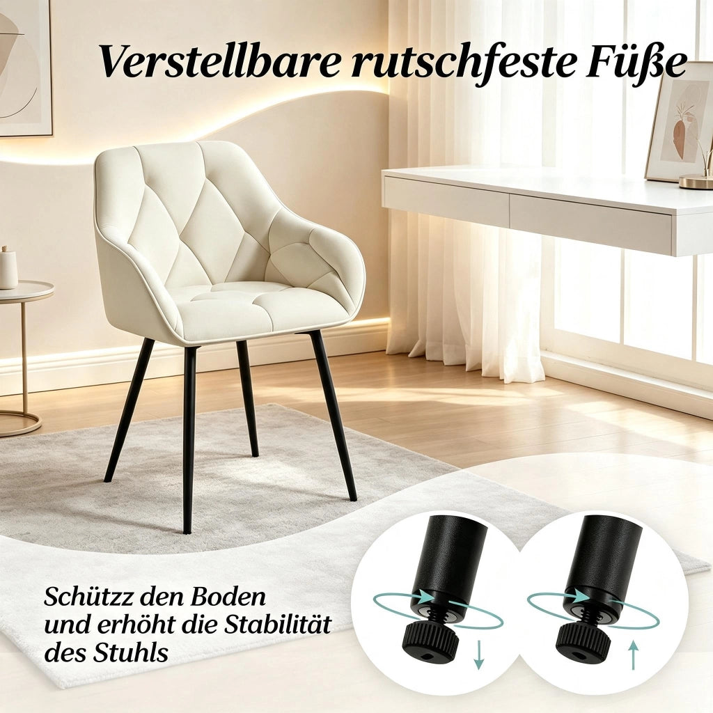 SEDIA Set da 2 pezzi 45,5x45x83,5 cm Velluto Crema Metallo