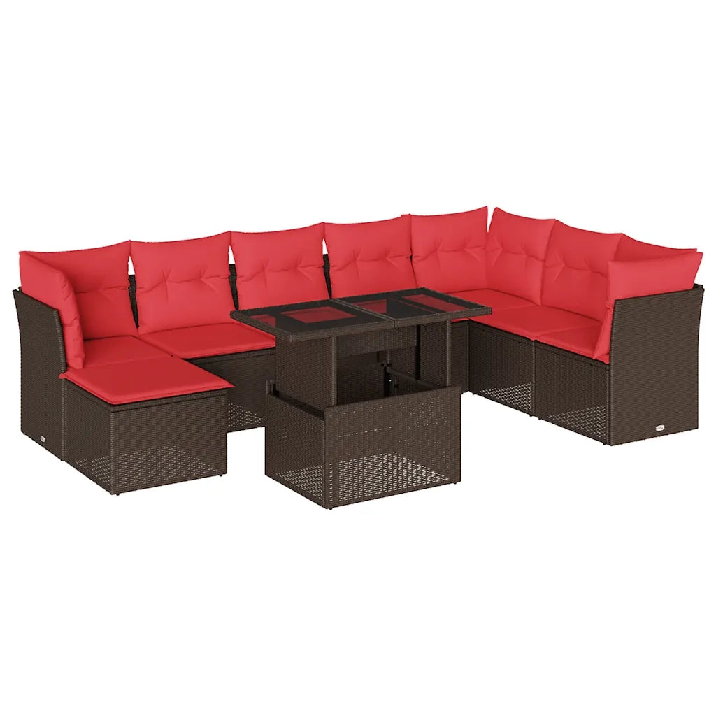 Set Divani da Giardino 9 pz con Cuscini Marrone in Polyrattan 3266794
