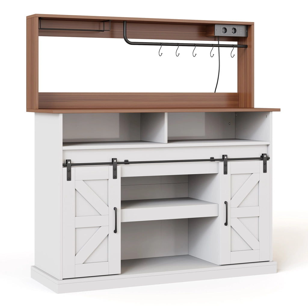 Mobile bar caffè 120 cm con prese USB; portabicchieri e ante scorrevoli HOMVRA