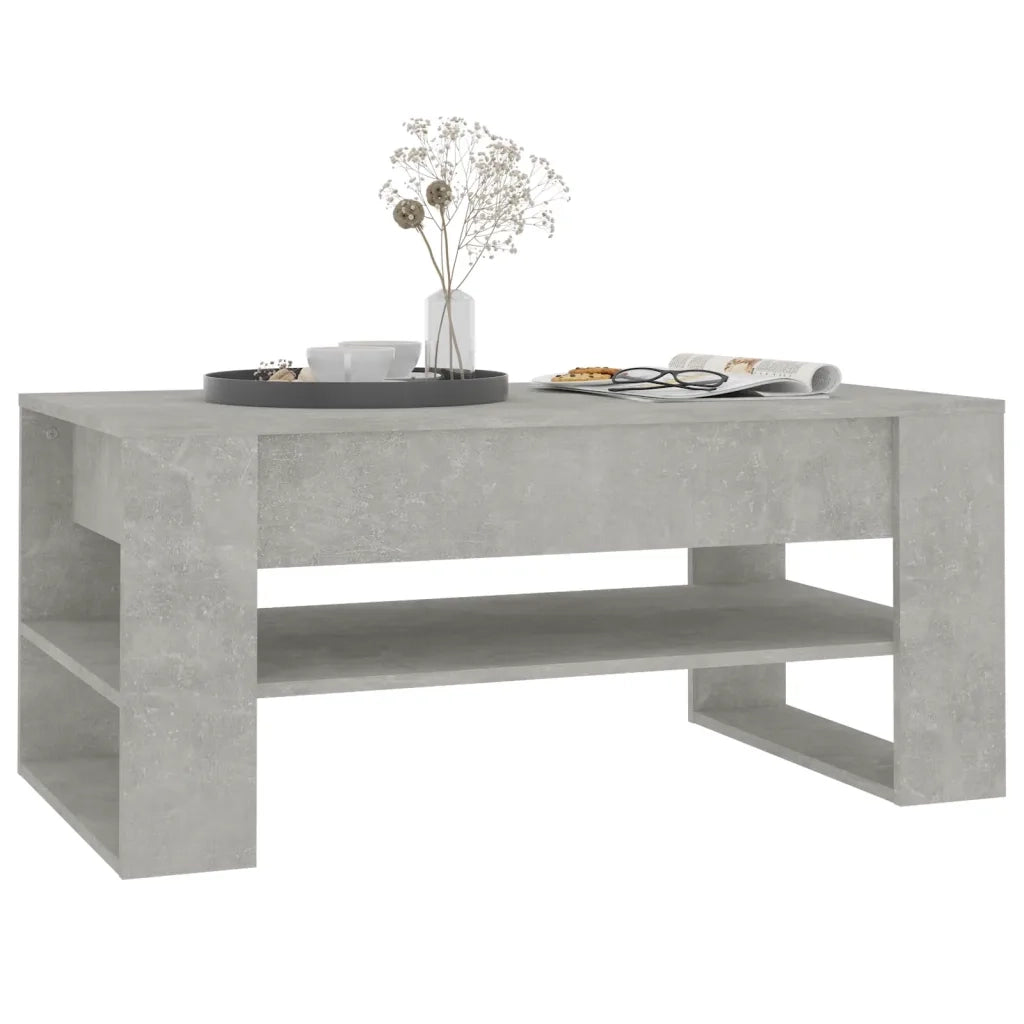 Tavolino Salotto-Tavolino da soggiorno-Tavolo Grigio Cemento 102x55x45 cm Legno Multistrato