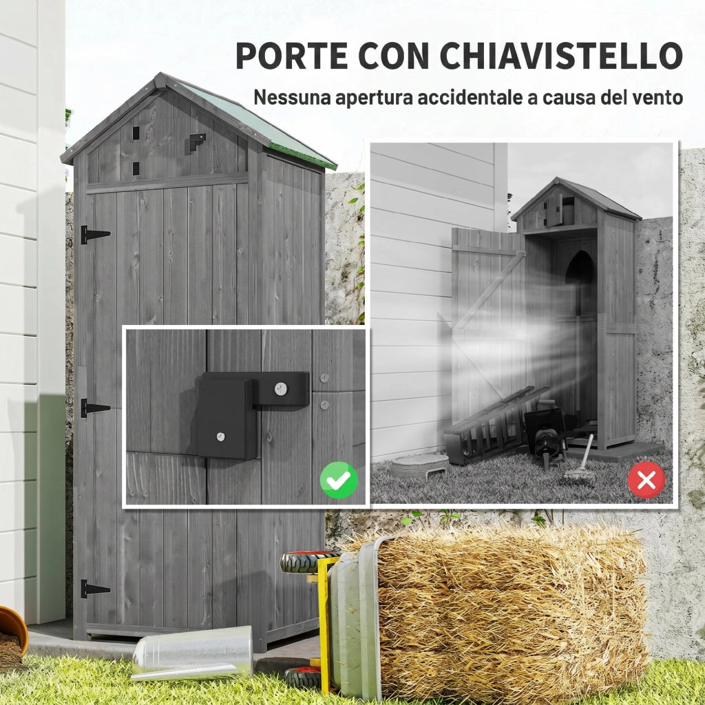 Capanno da Giardino Porta Attrezzi in Legno Impermeabile, 77x54.2x179cm - Grigio