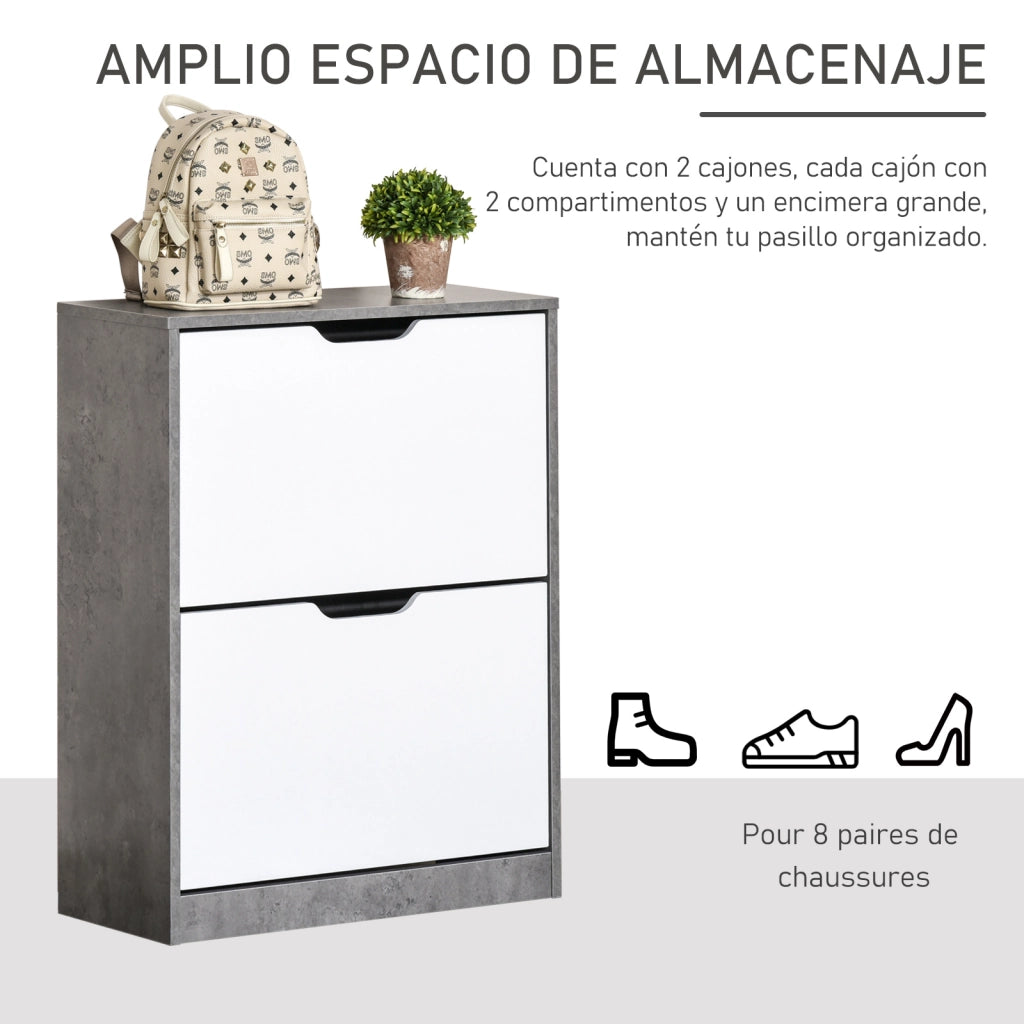 Scarpiera con 2 ante e cassetti ¨C Xylo ¨C grigio 62,5x26x81 cm