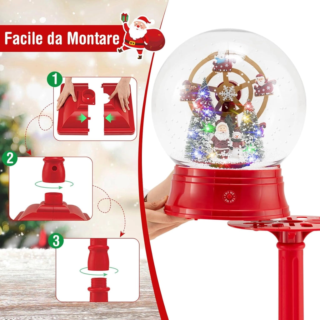 150 CM Lampione Natalizio Musicale, Lampada Festiva con Lanterna a Globo di Neve Attivata dal Suono, Albero di Natale, Babbo Natale, Soldato e Scatole Regalo (Modello 4)