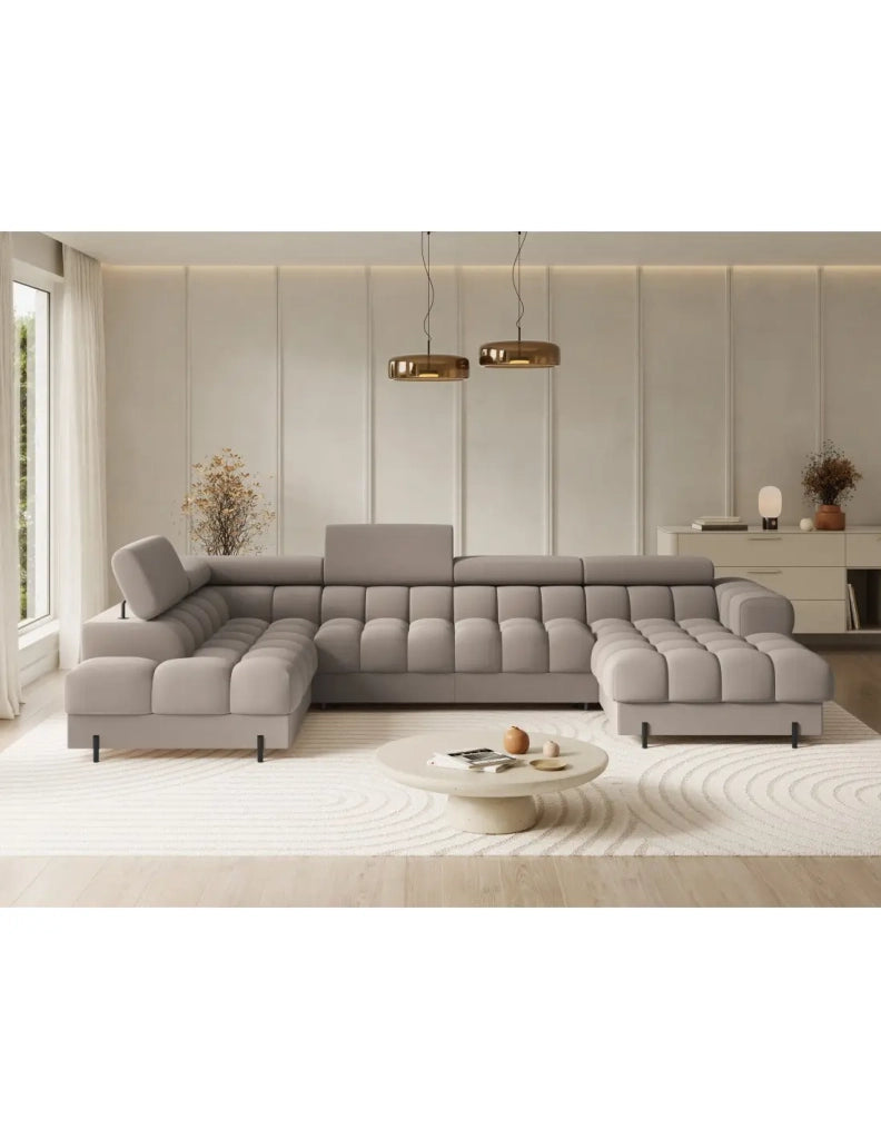 Divano panoramico convertibile Beige angolo sinistro FERARIA 358x93x202cm