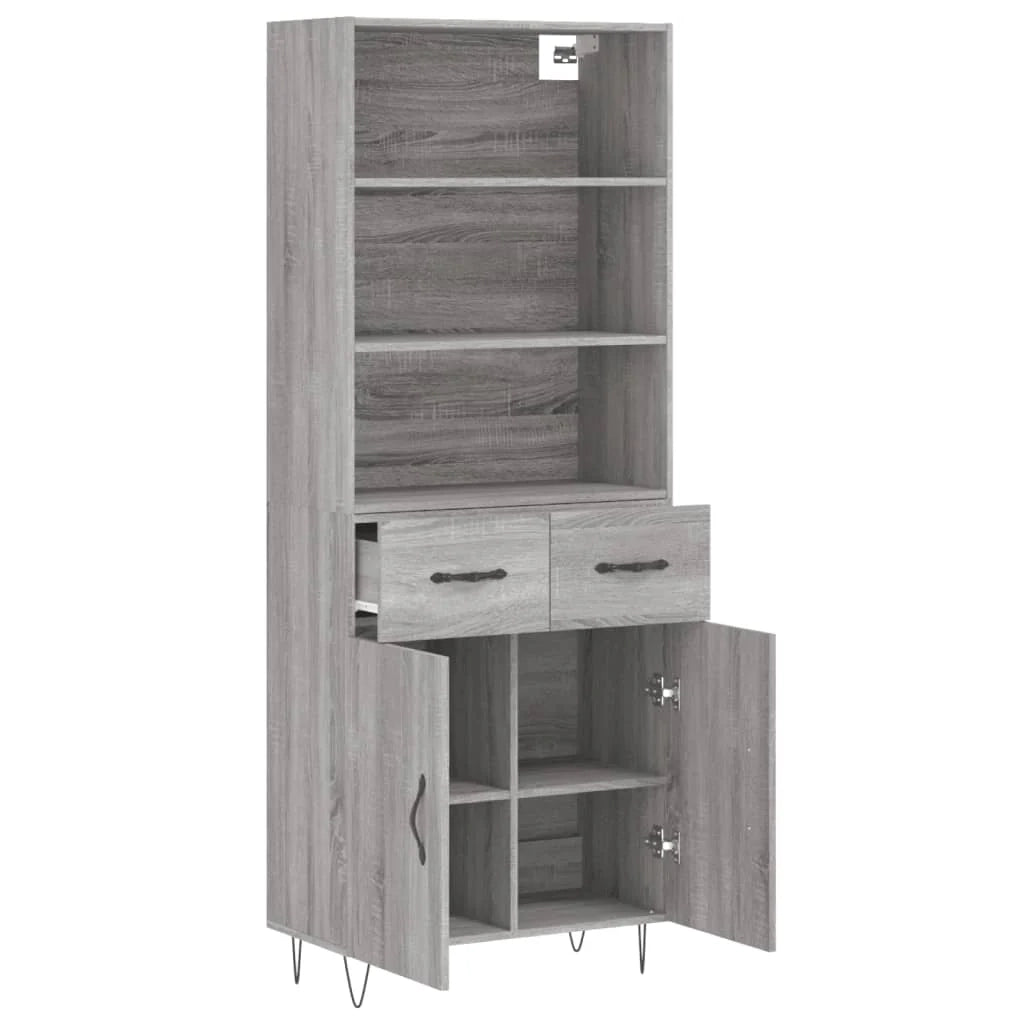 Buffet credenza cassettiera armadio mobile contenitore organizer cucina soggiorno salotto rovere Sonoma alto 69,5 x 34 x 180 cm legno ingegnerizzato grigio 02_0035483