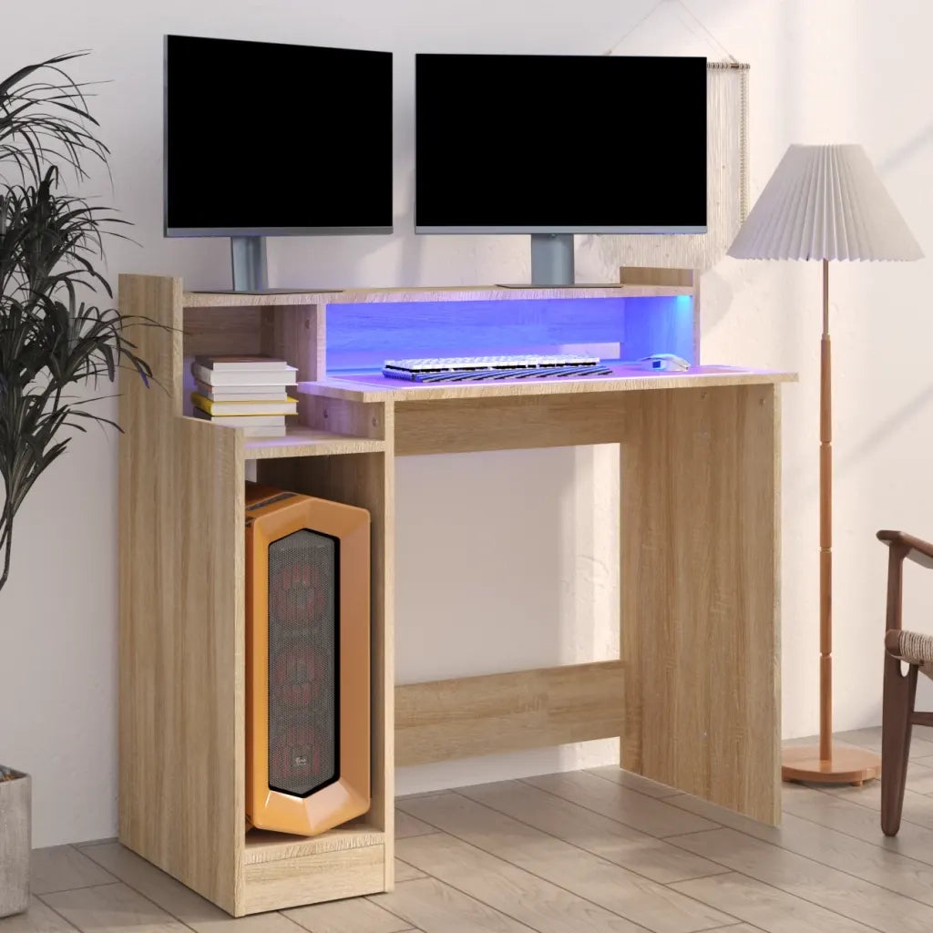 Scrivania | Tavolo da Ufficio con Luci LED Rovere Sonoma 97x45x90 cm in Multistrato