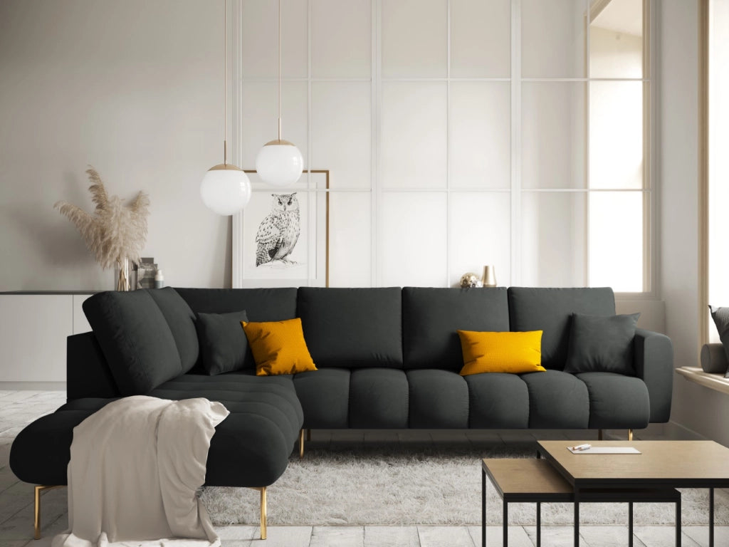 Cosmopolitan Design - Divano angolare sinistro "Hastings" 5 posti in velluto grigio scuro 