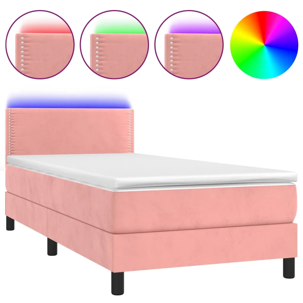 Letto singolo | Letto per adulti | Letto a Molle con Materasso e LED Rosa 100x200 cm in Velluto