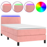 Letto singolo | Letto per adulti | Letto a Molle con Materasso e LED Rosa 100x200 cm in Velluto