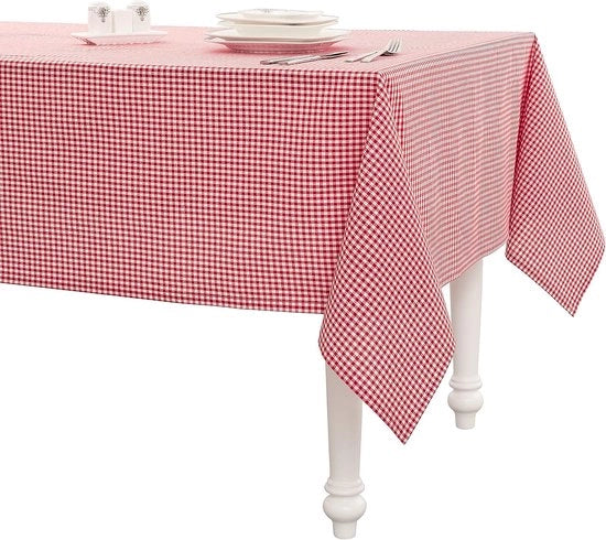 Tavolo da pranzo in tessuto lavabile 170 x 170 cm, 100% cotone, tovaglia per tavolo, tovaglia per cucina, sala da pranzo, tovaglie per tavolo per Pasqua, tovaglie da esterno per giardino, quadrata (rosso/bianco, a righe)