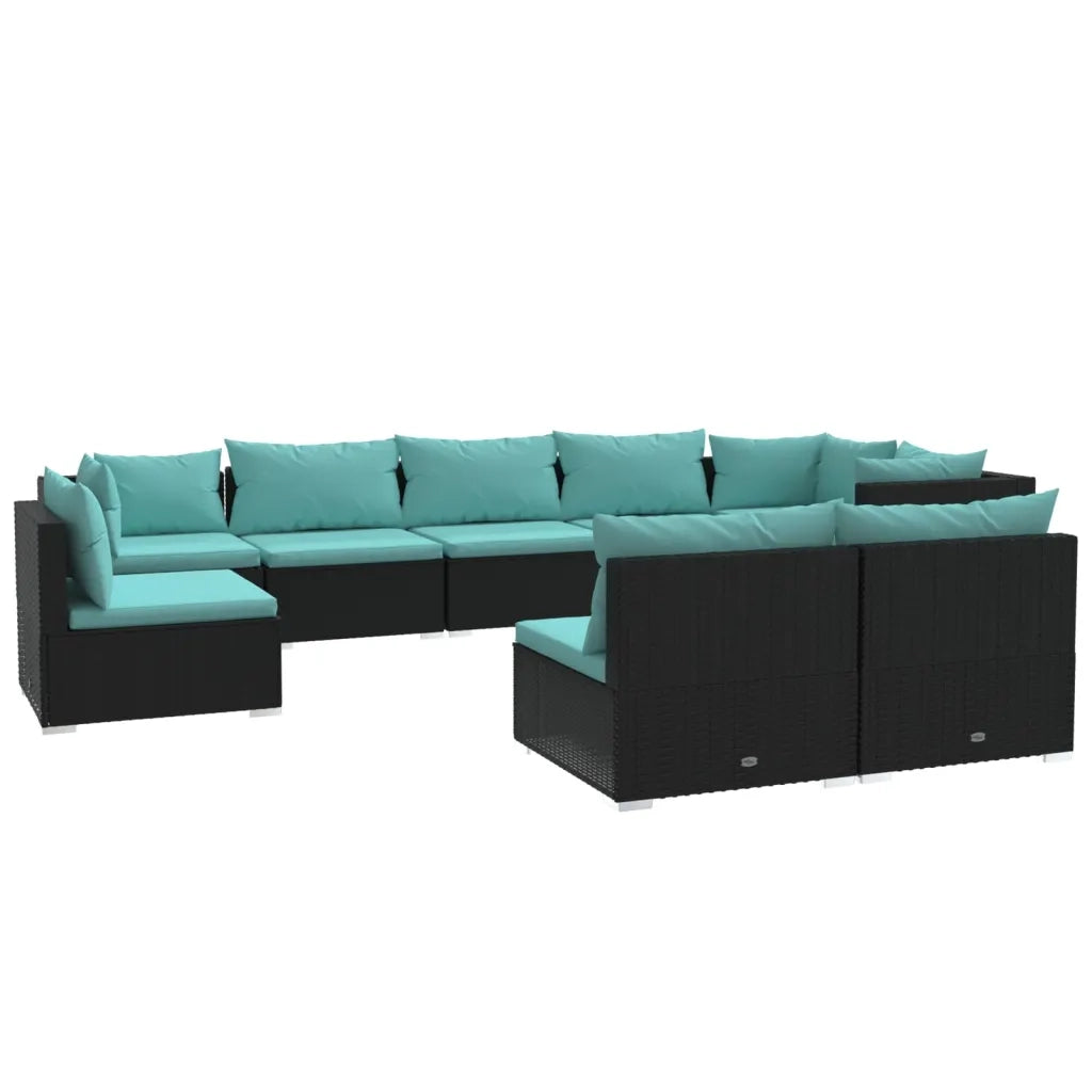 Set Divani da Giardino 9 pz con Cuscini in Polyrattan Nero cod mxl 30056