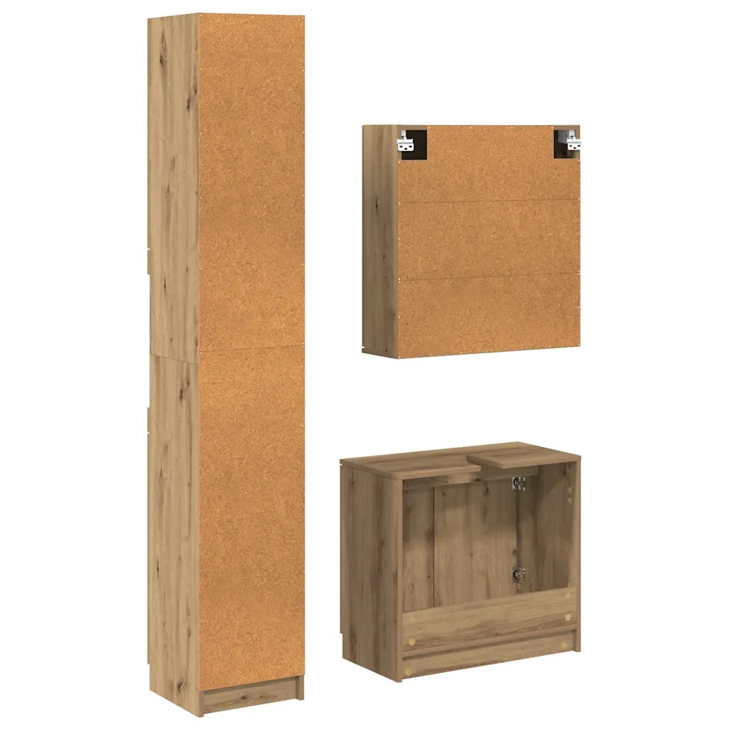 Set di Armadi da Bagno con lo scaffale 3 pcs Rovere artigianale 3415883