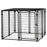 Recinto per Cani Pieghevole con Copertura, 8 Pannelli con Porta Bloccabile, 141x141x113cm, Nero