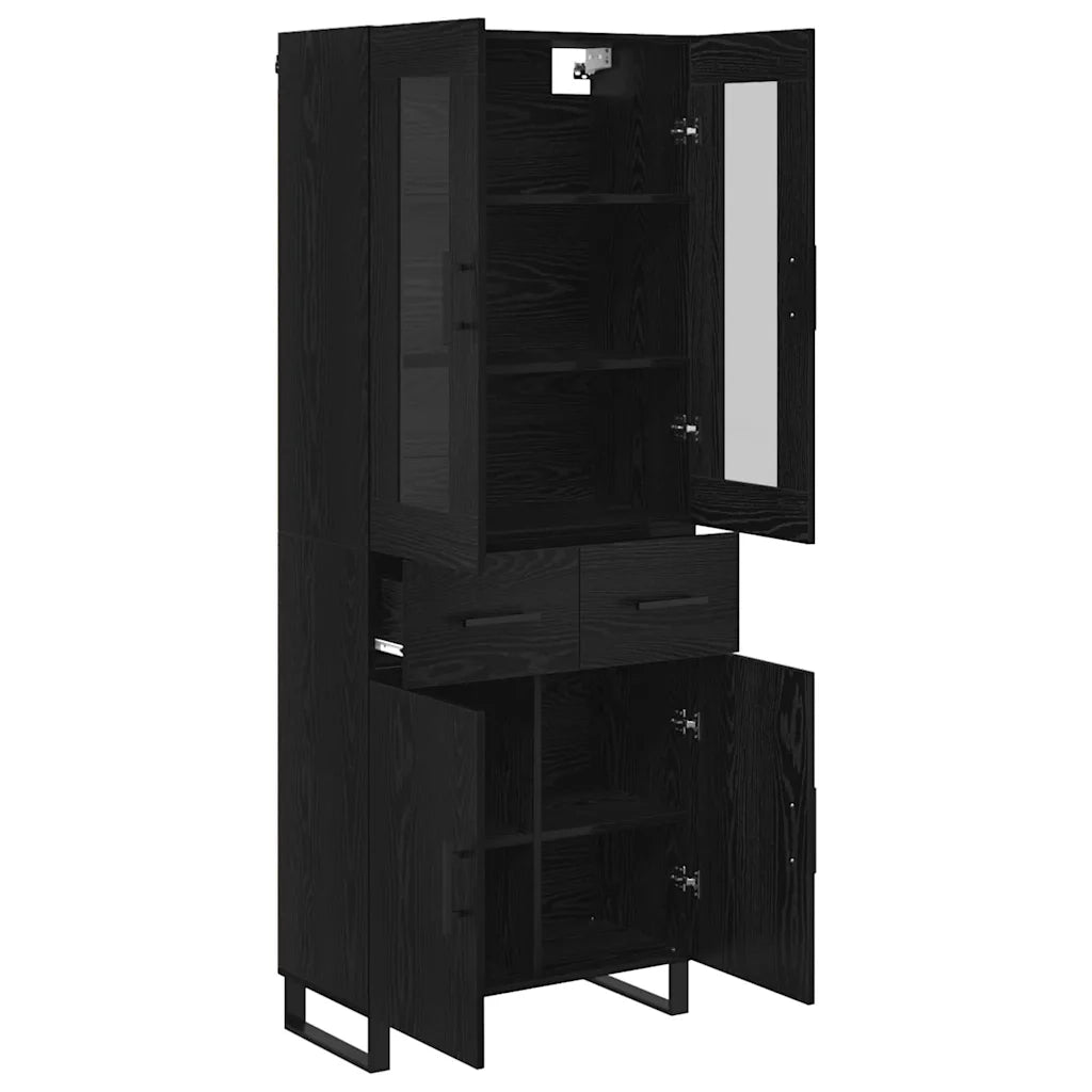 Credenza 2 pcs Rovere Nero Legno Stratificato e Vetro