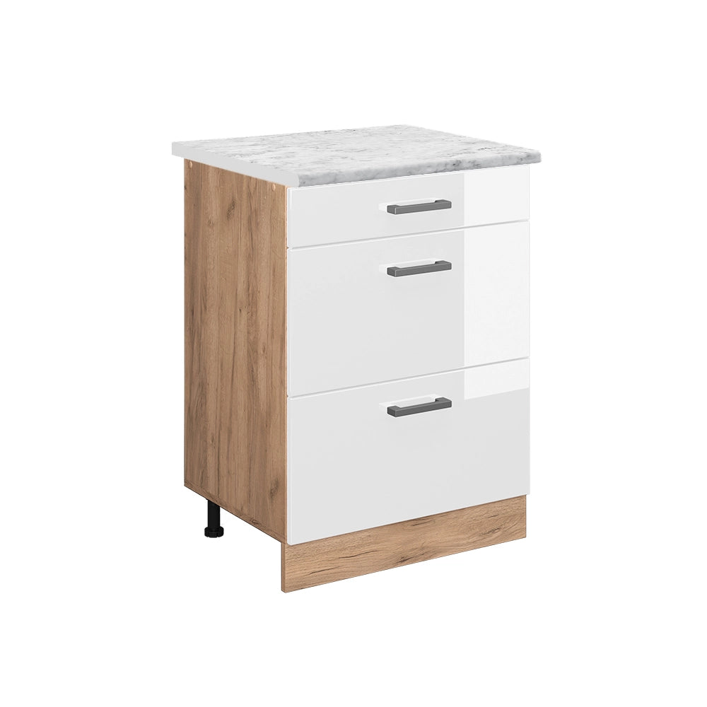 Vicco Mobiletto base per cucina Bianco lucido 60 cm PL Marmo