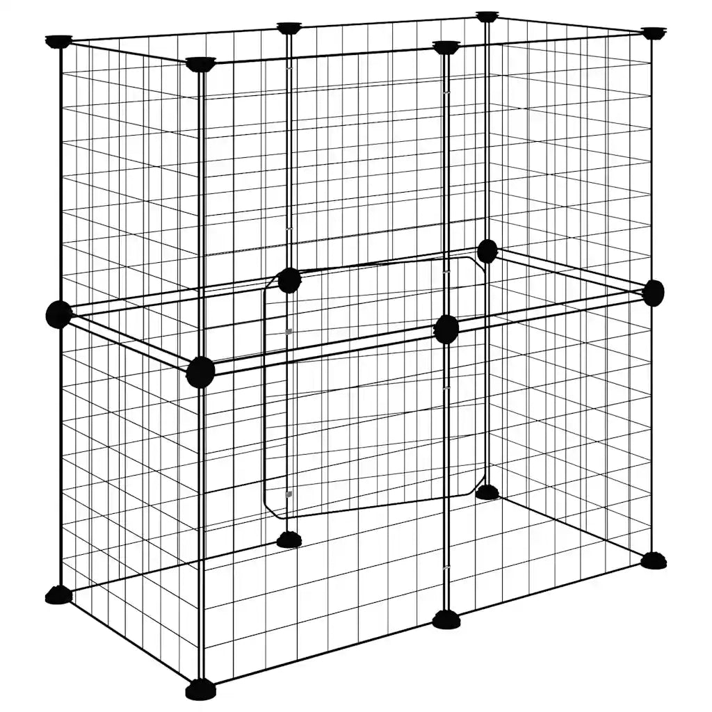 Gabbia per Animali 12 Pannelli con Porta Nero 35x35 cm Acciaio 3114033