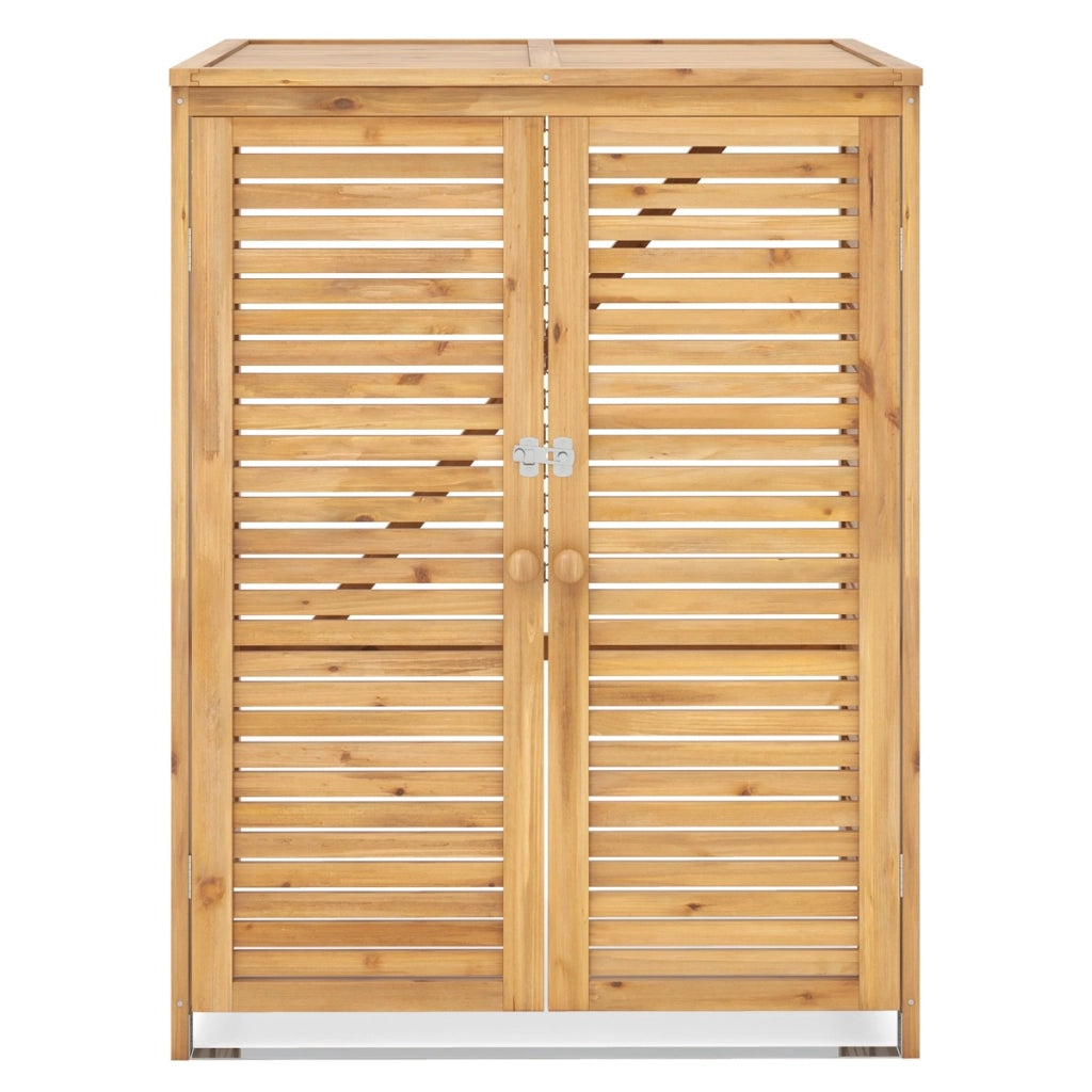 Casetta per bidone della spazzatura in legno da 120L, Rifugio esterno per contenitore rifiuti con coperchio apribile Naturale-Casette da giardino