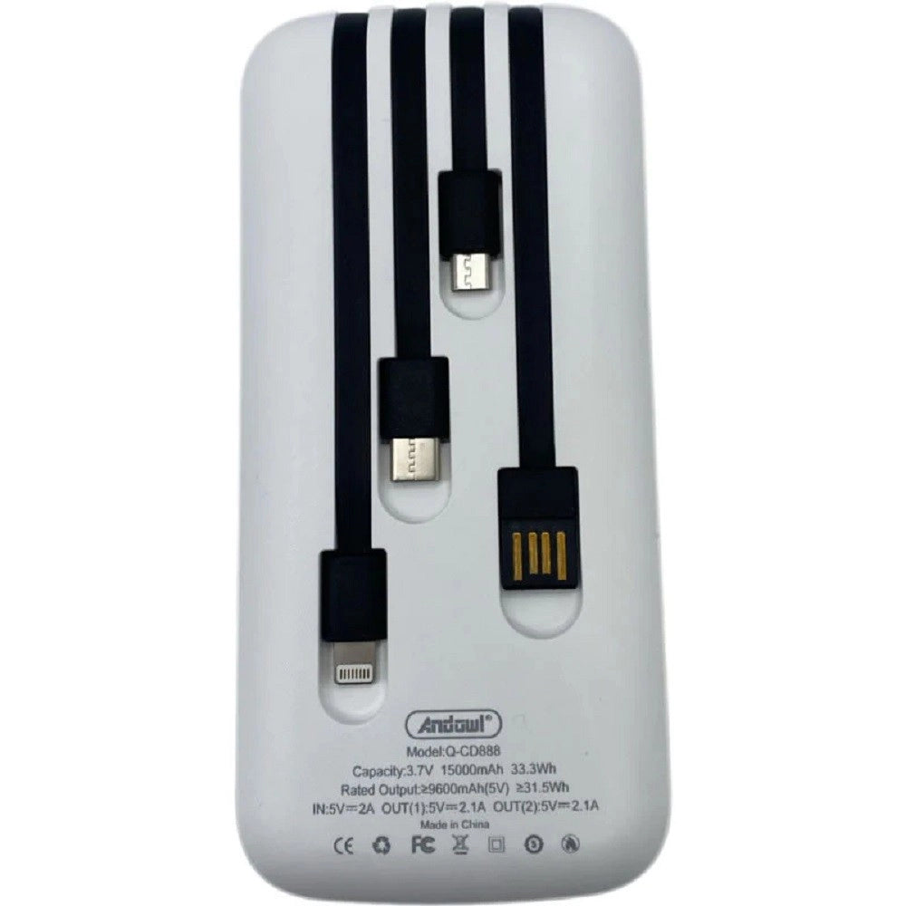 Trade Shop - Powerbank 15000mah Q-cd888 Portatile Torcia Luce Led Carica Fino A 5 Dispositivi -