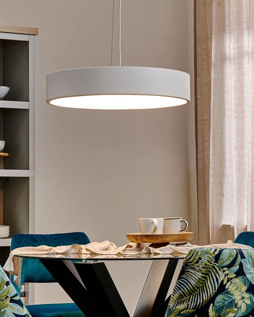 Lampada a sospensione in acciaio bianco con luci a LED integrate in acrilico Anello tondo a sospensione con illuminazione moderna