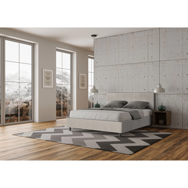 Letto imbottito Matrimoniale 160x190 cm tessuto Labirinto Adele - Bianco,Con rete