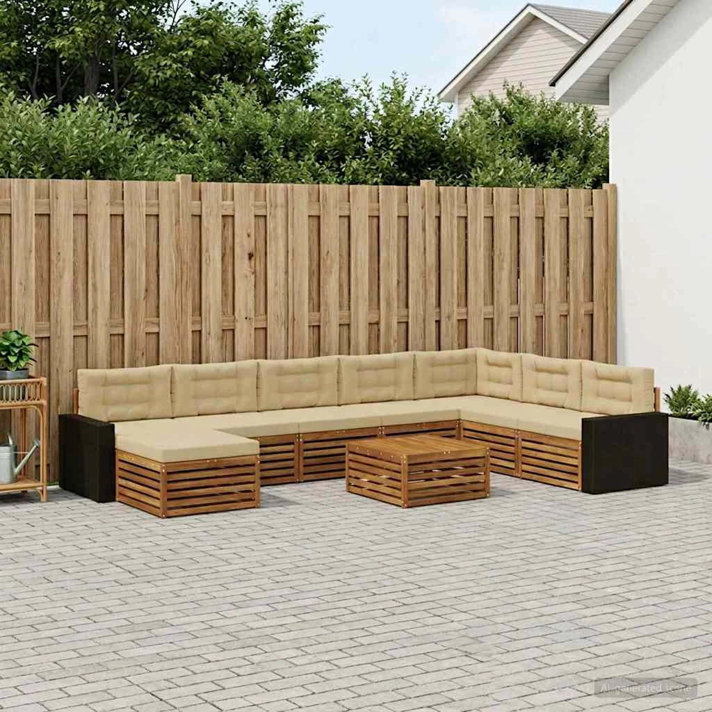 Set di divani da esterno 9 pz Naturale e Beige 3383756