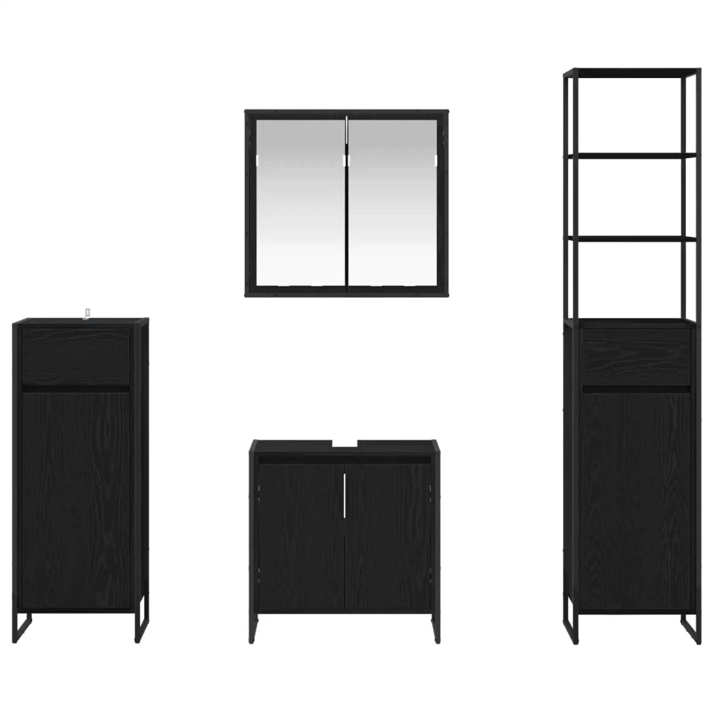 Set di mobili per il Bagno | Armadio da bagno Rovere Nero Legno multistrato