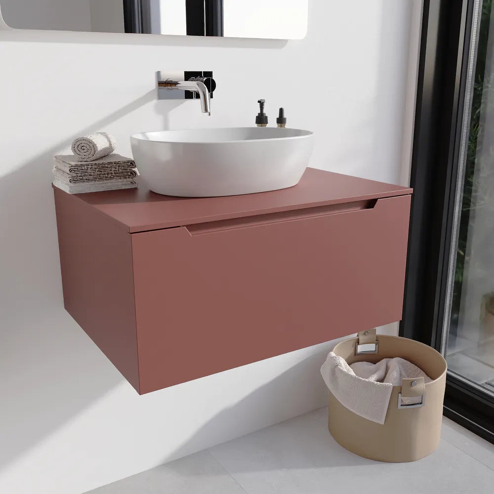 Mobile bagno sospeso 70cm terracotta opaco un cassettone con top | Bako
