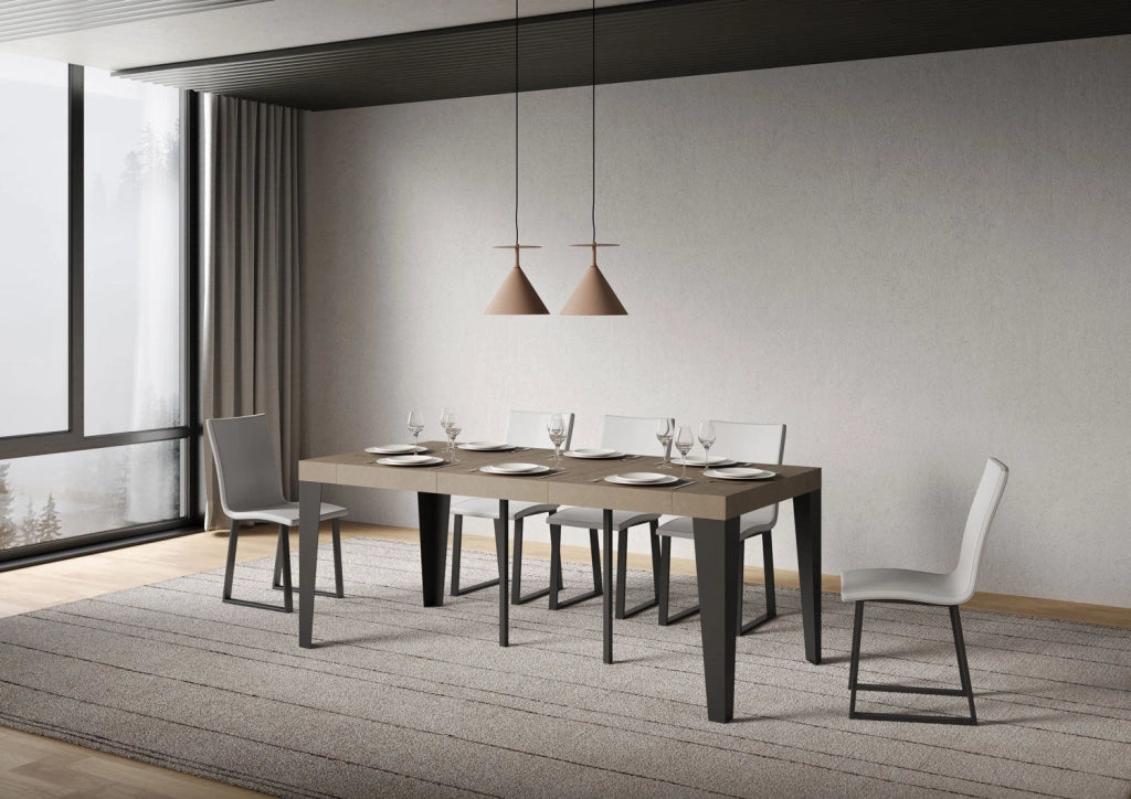 Consolle Allungabile 90-300x40x77 cm Flame Premium Tortora Telaio Antracite