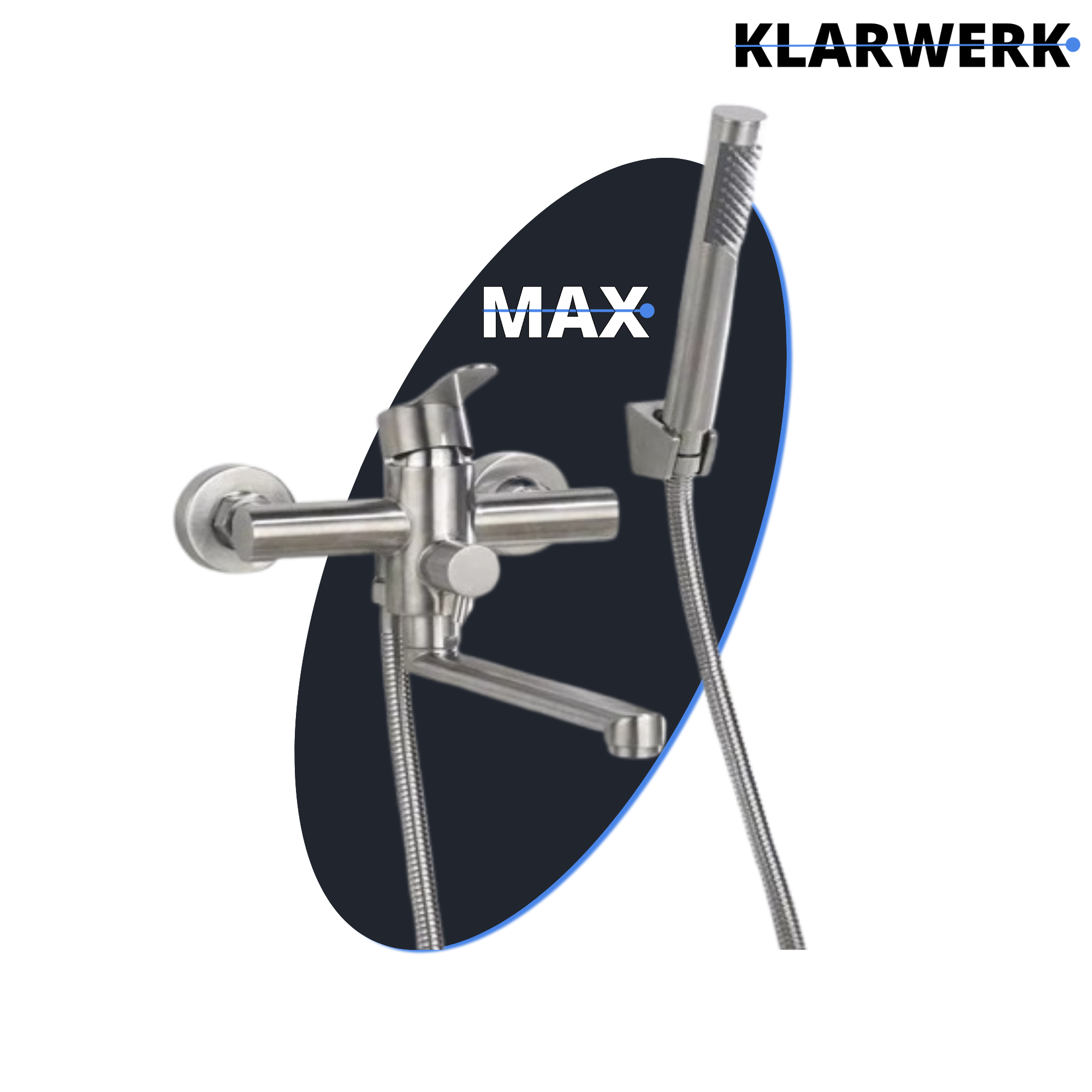 MAX| Miscelatore Catering a parete Argento | Rubinetto cucina professionale in acciaio inox con doccetta | Beccuccio piatto da parete per ristorante