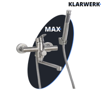 MAX| Miscelatore Catering a parete Argento | Rubinetto cucina professionale in acciaio inox con doccetta | Beccuccio piatto da parete per ristorante