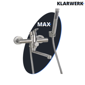 MAX| Miscelatore Catering a parete Argento | Rubinetto cucina professionale in acciaio inox con doccetta | Beccuccio piatto da parete per ristorante