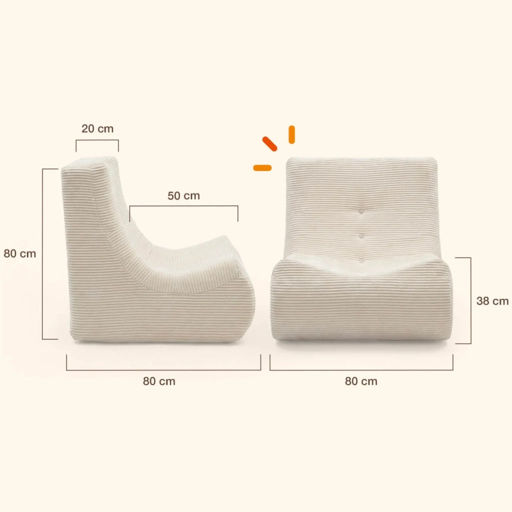 IDMarket - Poltrona a sacco modulabile BILLY, 1 posto, in velluto a coste beige